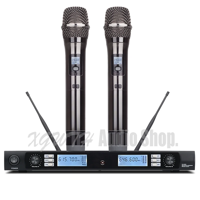 

UHF Wireless Microphone System Dynamic Cardioid 2 Channel 2 Handheld Karaoke Cardioid Microphone Professional