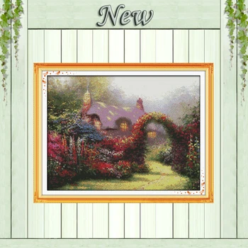 

Garden cabin scenery paintings 11CT patterns printed on the canvas DMC 14CT chinese Cross Stitch Needlework Sets Embroidery kits
