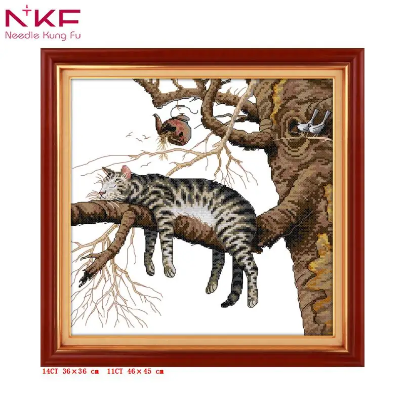 

A lazy cat simple style home decor chinese printed pattern Cross Stitch Kit needlework DIY handmade cotton thread embroidery