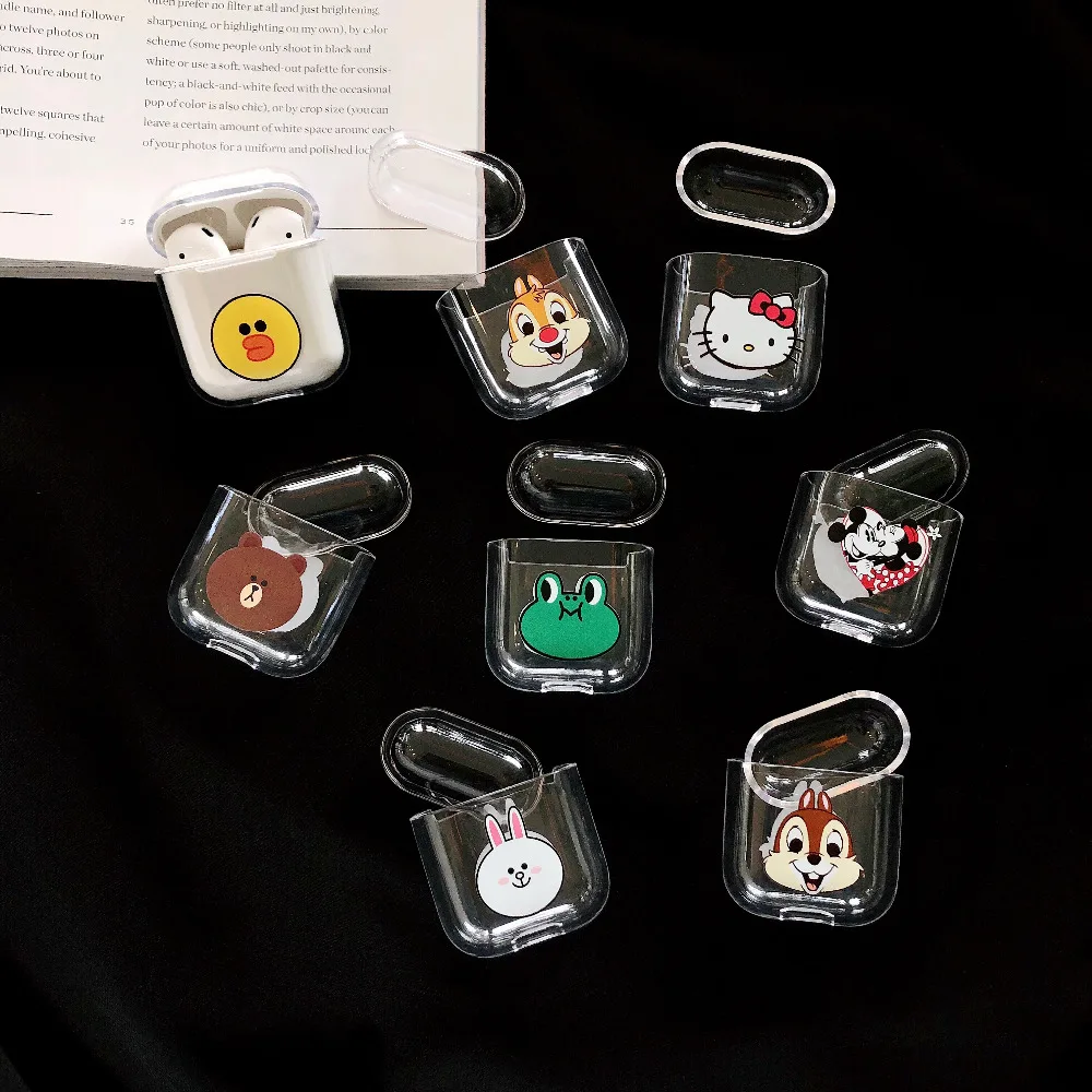 

cute cartoon bear kitty mickey frog cony Transparent hard PC Case For New Apple Airpods Cover For Apple Bluetooth Earphone case