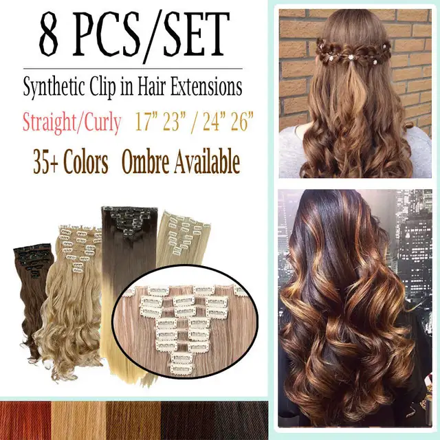 S Noilite Clip In Hair Extensions 8pcs Set 24inch 61 Cm Long Wavy