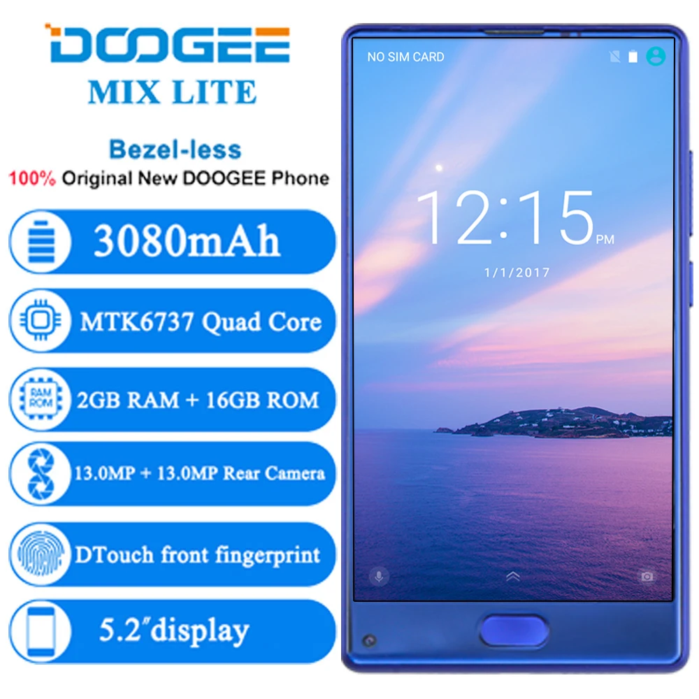 Смартфон DOOGEE MIX Lite с двойной камерой 5,2 ''MTK6737 четырехъядерный процессор 2 ГБ+ 16 ГБ Android 7,0 3080 мАч мобильный телефон с отпечатком пальца