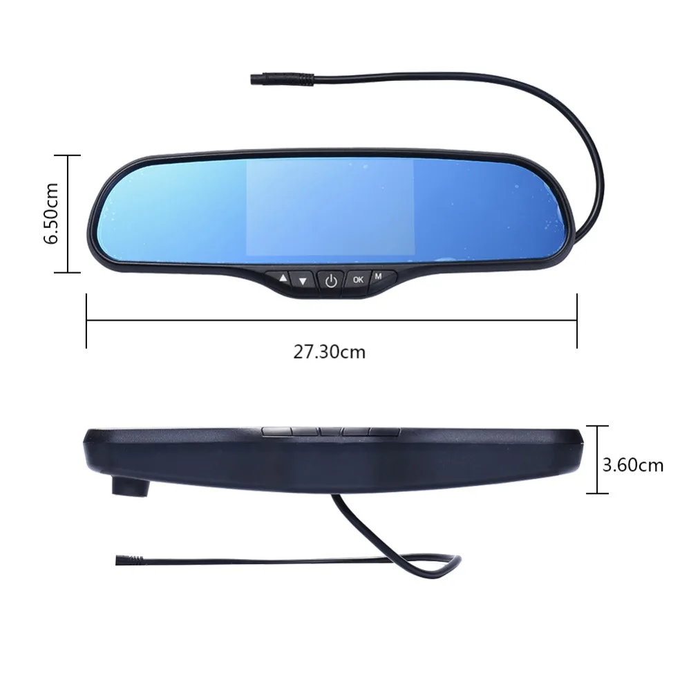  720P Front 720P Rear 160 Degree Car Monitor Wide Angle Rearview Mirror Dual Lens Dash Cam with 4.3
