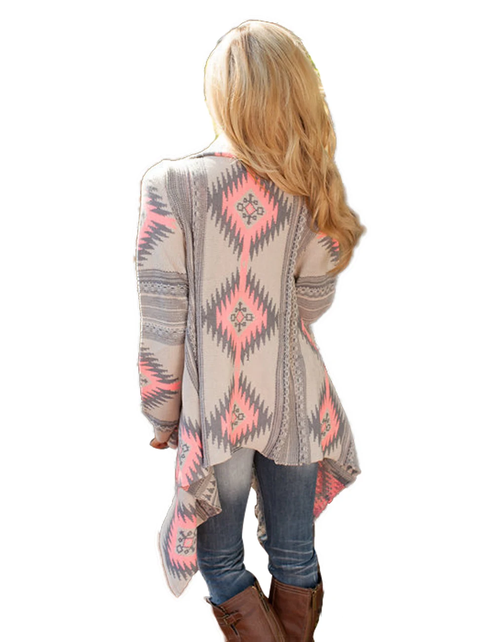 سترة الدافئة النساء أزياء الشتاء سترة مشغولة من الصوف طويل كم المعطف البلوزات طباعة Colorblock غير النظامية طويلة الأكمام سترة