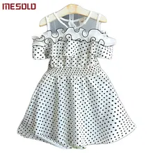 MESOLO Лето Новинка Европа стояла круглый вырез горловины off-the-shoulder волновой точки Мухомор D5866 Длинные В Платье для девочек