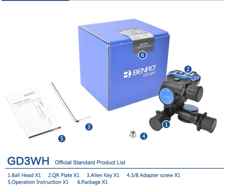 Benro GD3WH головка Шестерни диск 3-осевая голова трехмерной головки для Камера штатив с максимальной нагрузкой 6 кг