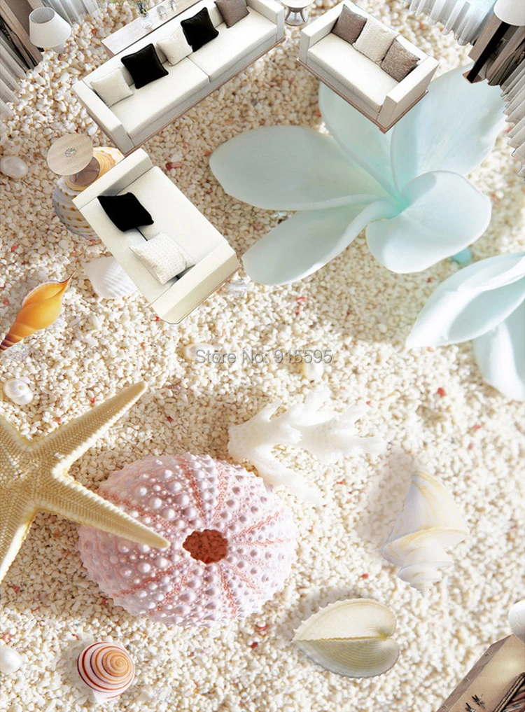Пользовательские 3D фото обои Пляж Морская звезда раковины пол стикер Гостиная Ванная Комната ПВХ самоклеющиеся настенные обои цветок
