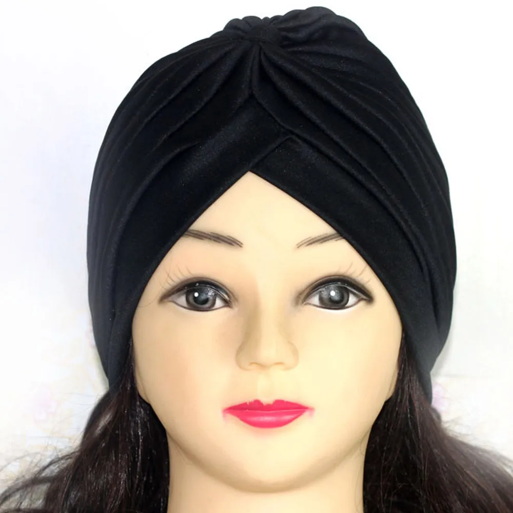 KANCOOLD Индийский стиль Кепка для йоги для женщин Сплошной Многофункциональный тюрбан ушной колпачок красота головной убор большой атласный капот спортивная шапочка - Цвет: Black