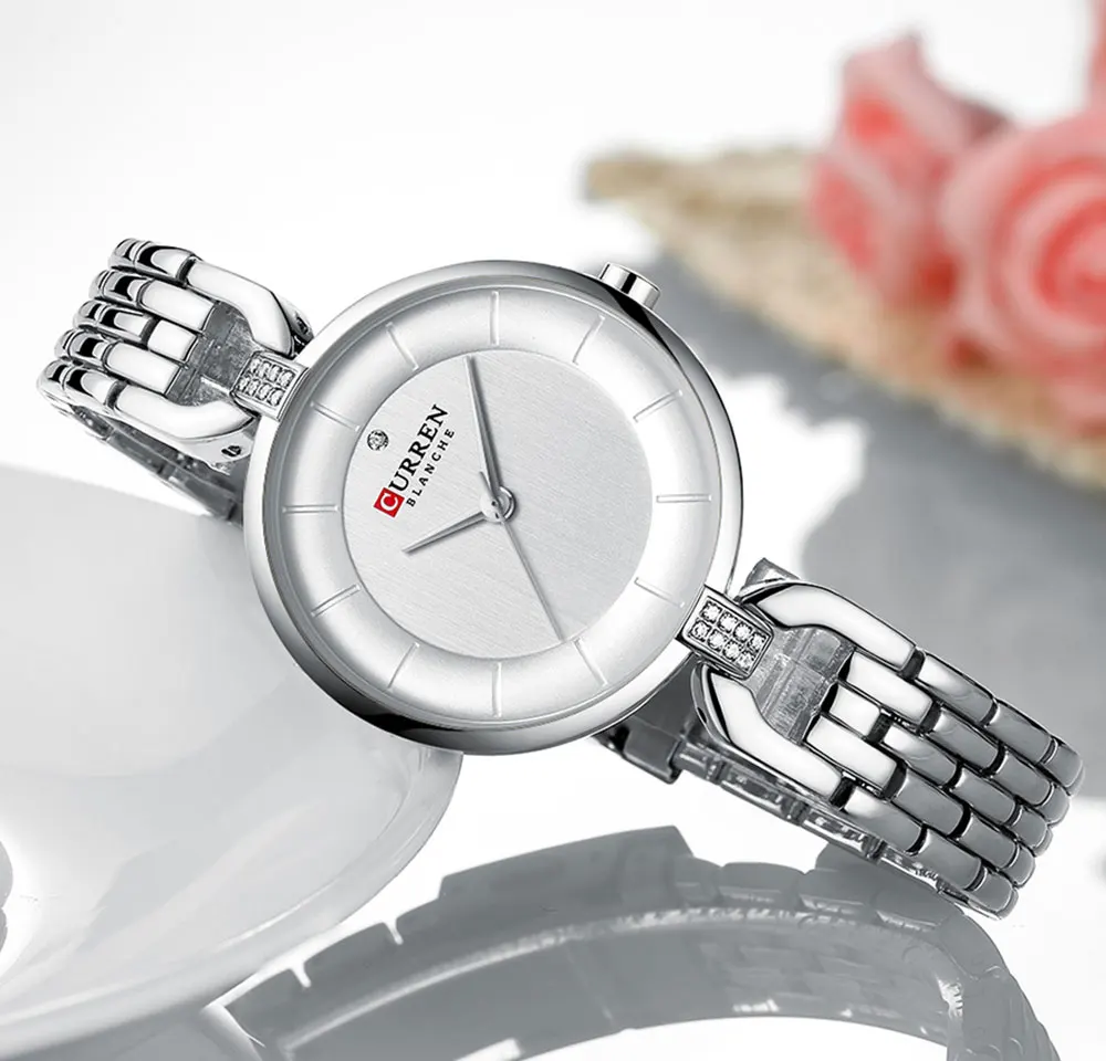 Curren Модные Серебряные часы для женщин Montre Femme роскошный ремешок из нержавеющей стали водонепроницаемые повседневные наручные часы подарок Reloj Mujer 9052