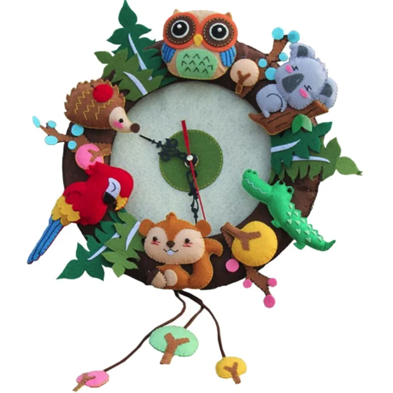 

Felt Wall Clock Free Cutting Felt Material DIY Package Forest Animal Theme Handmade Cloth Clock For Living Room Decorar SZ