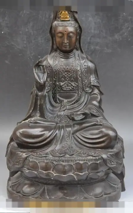 

S01723 18"chinese buddhism bronze Joss kwan-yin GuanYin Namo Bodhisattva buddha statue
