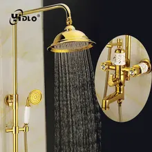 YiDLon Bath Shower Sets Luxury Gold Brass Shower Faucet Set Single Handle Single Holder Dual Control Bathtub Mixer Hand Shower kemaidi new fashion luxury gold brass bathtub bathroom shower faucet set ceramic handle tub mixer waterfall hand shower