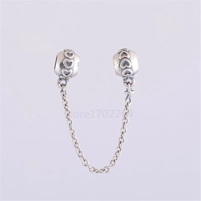 

Hearts Love Original 925 Sterling Silver clip core security lock charm with chain DIY compatible with Pandora bracelet hole