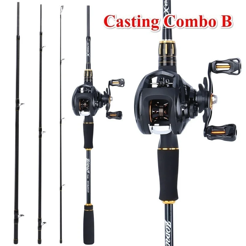 Sougayilang BaitCasting Fishing Rod Kit - Carbon 4 Section Portable Casting Fishing Rod and Baitcast Reel Combo ( A / B Style )