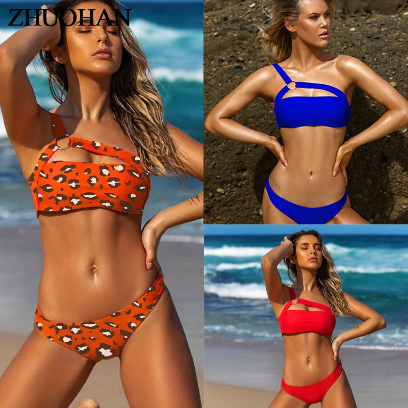 

Swimsuit Leopard Push up Bikini Set 2019 Swimwear Women Separate Female One Shoudler Swimsuit Bathing Summer Biquinis Feminino