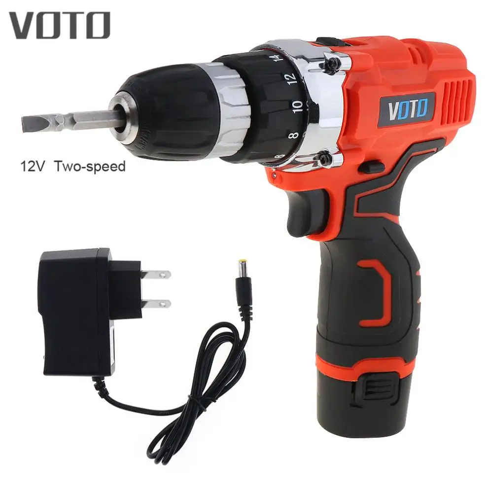 Электрическая отвертка VOTO AC 100-240 V Cordless 12 V с кнопкой регулировки двух скоростей для пробивая/обрабатывая винтов