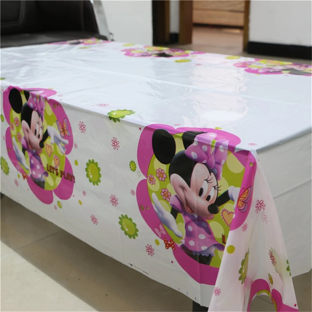 1Pcs Disposable Plastic Table Cloth Cartoon Minnie Mouse Table Cover