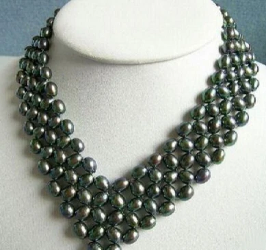 

Jewelr 004469 Details about 5 Rows Real Black Pearl Hand-knitted 18KWGP Clasp Necklace