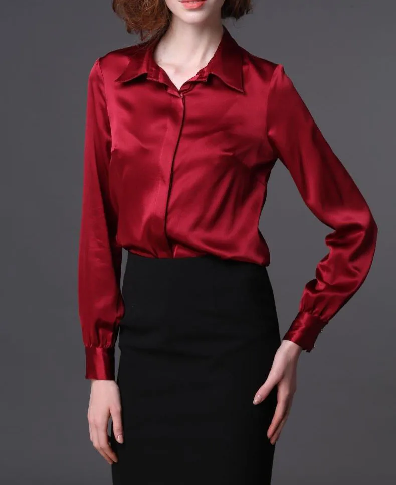 S-XXXL women Fashion silk satin blouse 