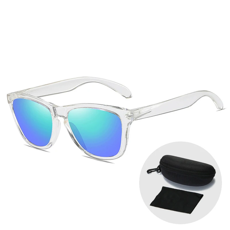 Fashion Classic Square Sunglasses Men Retro Polarized UV400 Mirror Lens Sun Glasses Transparent Eyeglasses Women with Zip Case - Цвет линз: Green Mirror Lens