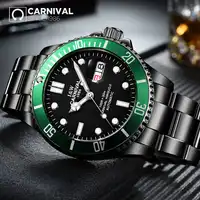 CARNIVAL 316L Stainless Collection Men Watche Topbrand Luxury Black Steel Strap Waterproof Luminous Automatic Mechanical Watch