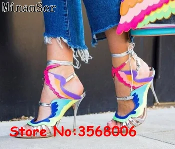 

Cut-outs Mesh Lady Sandal Boots Butterfly Laser Cross Strap Lace Up Thin Heels Sandals Peep Toe Patchwork High Heels Woman Shoes