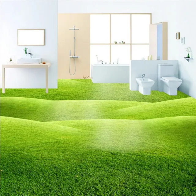Envío libre por encargo verde pradera 3D estéreo piso fijada HD mural