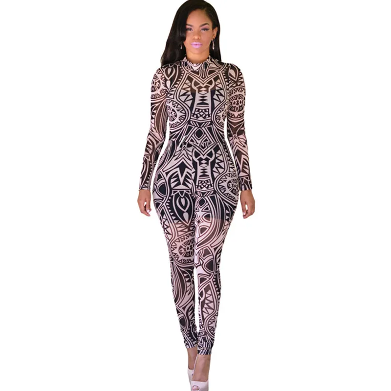 long sleeve printed jumpsuit