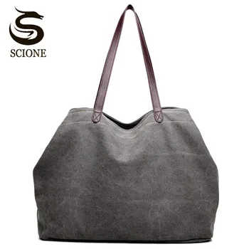 

Scione Women Canvas Handbag Ladies Simple Canvas Shoulder Bags Women Shopping Bag Large Beach Tote Big Capacity Travel Bag