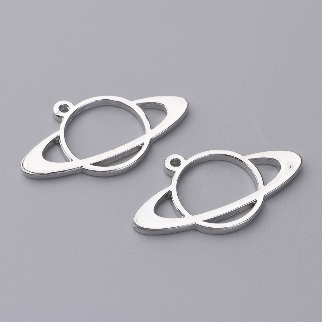 10x Planet Shape Metal Open Bezel Frame Pendant DIY UV Resin Settings Jewelry Making Charms Accessories