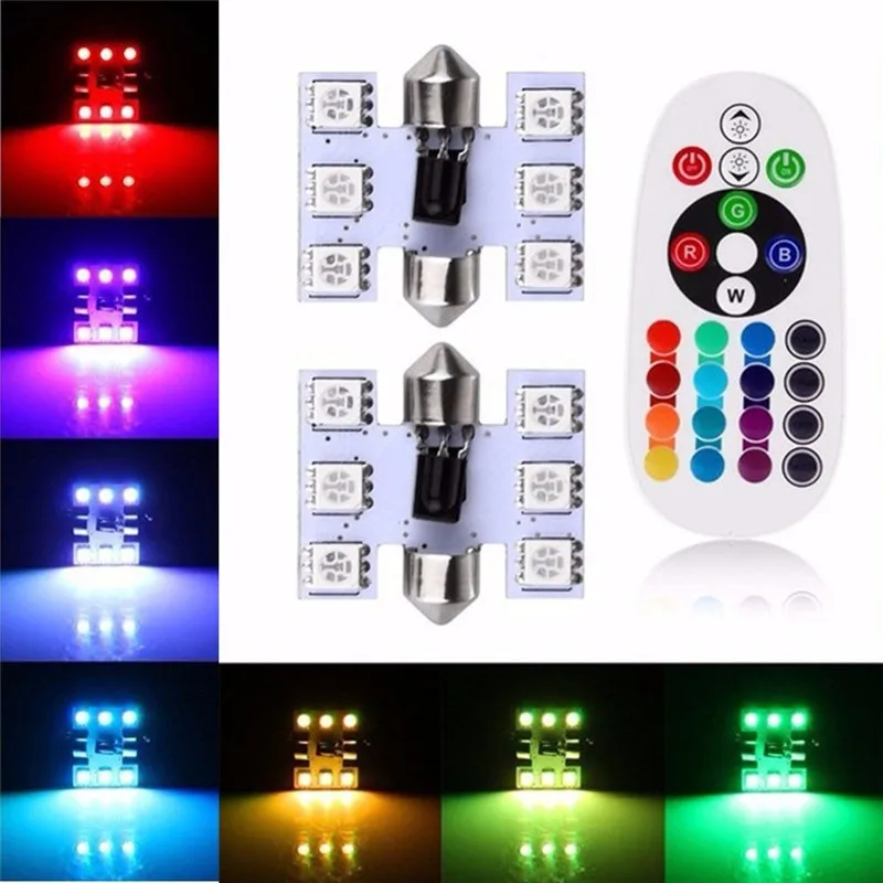 2pcs 41MM RGBW 12V 6SMD 5050 LED Car Bulbs Dome Festoon Led Colorful Car Auto Atmosphere Lamp Interior Bulbs Reading6