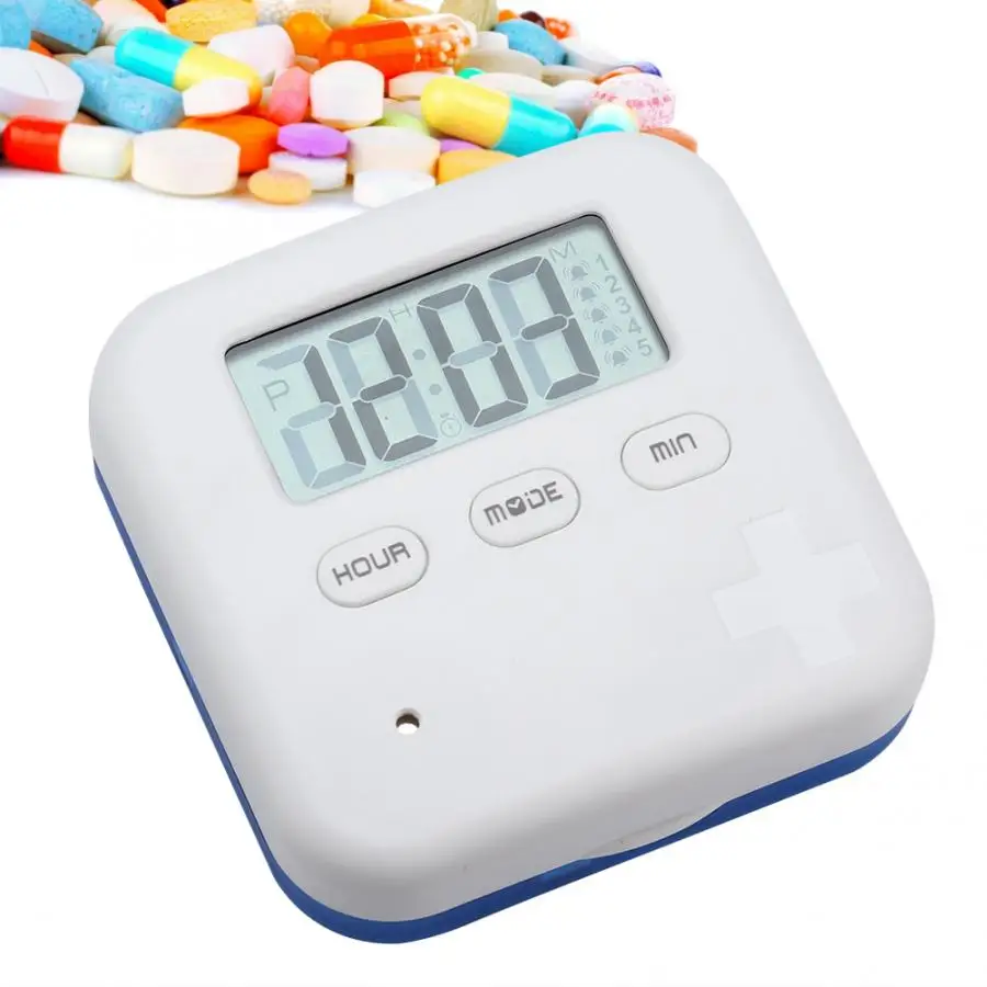 4 сетки ежедневной медицины ящик для хранения лекарств Органайзер Чехол Контейнер с таймером коробка для хранения лекарств - Цвет: White blue