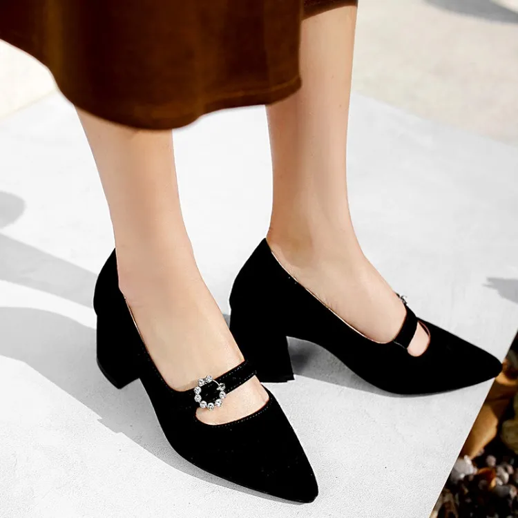 

Big Size 9 10 11 12 13 14 Ladies High Heels Women Shoes Woman Pumps Tip drill buckle heavy heel single shoe