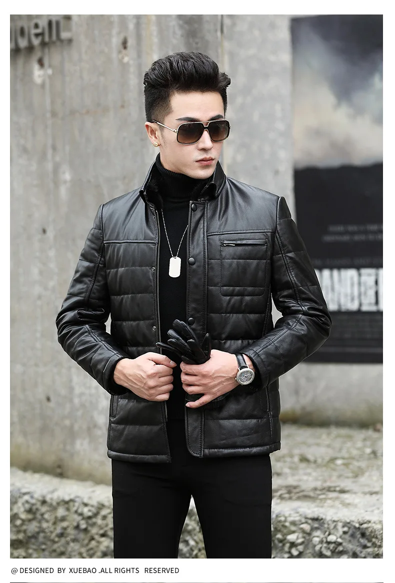 Leather Jacket Men Slim Real Leather Jackets Winter Genuine Cow Leather Men's Duck Down Coat Jaqueta De Couro NR42 YY514