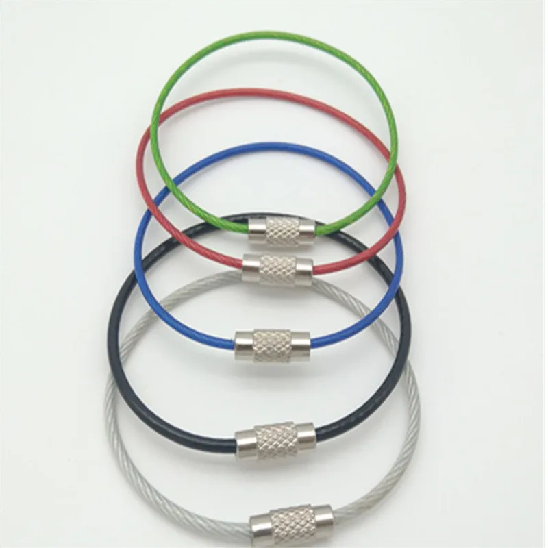 

10Pcs 1.5/2mm EDC Keychain Tag Rope Stainless Steel Wire Cable Loop Screw Lock Gadget Ring Key Keyring Circle Camp Rope Fittings
