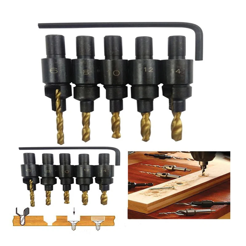 6pcsset  6# 8 #10 #12#14# Countersink Drill Bit Set Counter Bore Screw Woodworking Tools Hexagonal screw hardware tools HHDZ208 (1)
