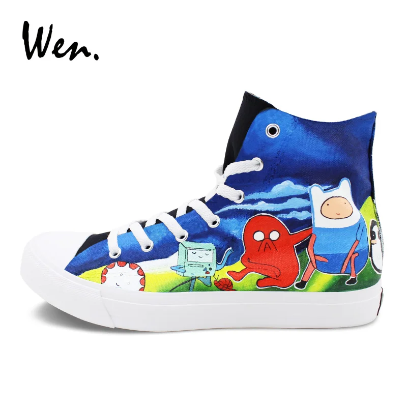 

Wen High Top Sneakers Athletic Flat Plimsolls Design Adventure Time Hand Painted Canvas Shoes Men Women Skateboarding Shoe
