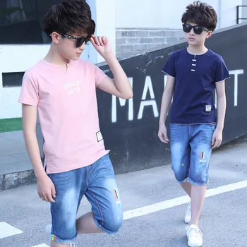 

Summer Boys Set 2019 New Boys Casual English Letter Short Sleeve + Jeans Two-piece set kids clothing set