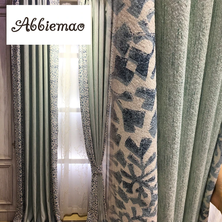 

Abbiemao Modern Simple Cotton And Linen Printing Splicing Curtain Tulle For Living Room Balcony High Shading Window Treatments