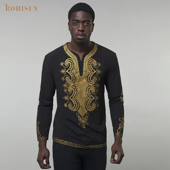 

BOHISEN 2019 African Dresses for Man Shirt Long Sleeve Print Bazin Traditional Africa Clothes Fashions Maxi Men Dress