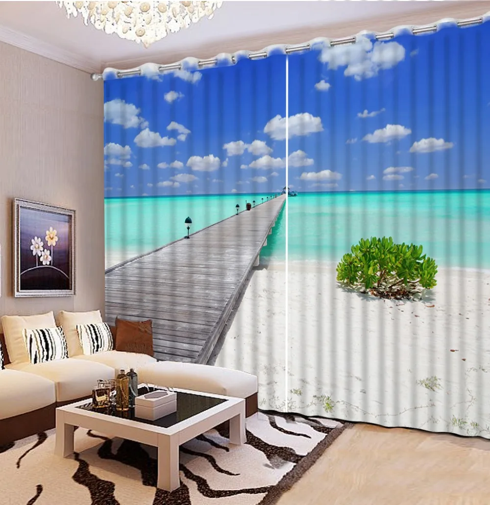 custom 3d window curtains Wooden bridge white clouds home decor
