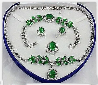 

Women's Wedding Popular jewelry Green gem Necklace Bracelet Ring Earring Set>AAA GP Bridal wide wa Natural