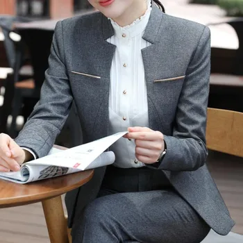 

Women's business casual suit two-piece suit (jacket + pants) women's fashion slim suit women's stand collar simple suit
