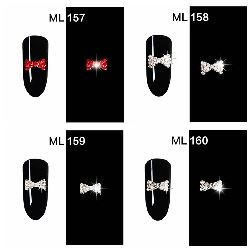 10 шт./лот 3D Стразы для ногтей стразы серебро/красный лак для ногтей Кристальные бусины 18 различных Лук Дизайн Стразы для ногтей для украшение для ногтей ML153-170