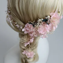 Dote me Elegante Rosa de Marfil flores secas Accesorios de Boda Tiara Diadema Nupcial Horquillas Para El Cabello Conjunto Hecho A Mano Joyería de Las Mujeres