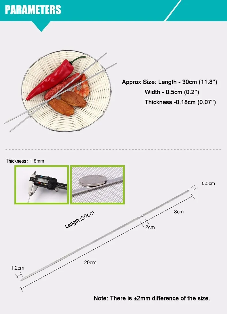Шампуры для барбекю из нержавеющей стали, 10 шт. x 30 см(11,8 '') игла для барбекю, палка для шашлыка для наружного гриля KC5014