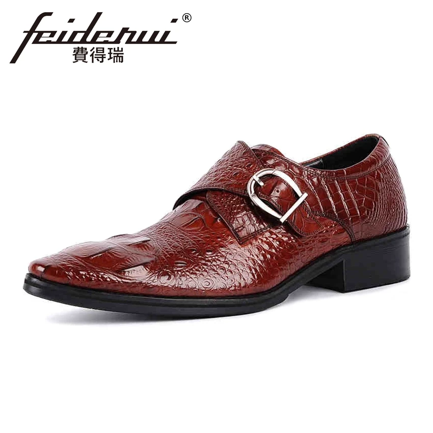Hombre Tinto Lujo Formal Dedo Vestido vino Del Pie Los Puntiagudo De Correas Monje Cuero Negro Zapatos Oficina Ymx16 Calzado Cocodrilo Hombres Auténtico wqwr1OgZS
