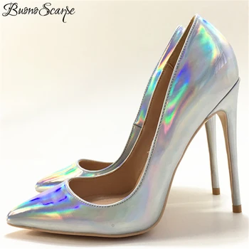 

BuonoScarpe Sexy Silver High Heel Wedding Shoes Lady Shallow Mouth Party Dress Shoes 12cm High Heel Pumps Fantasy Thin HeelPumps