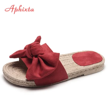 

Aphixta Summer Flat Slippers For Women Embroider Dog Appliques Flat with Sildes Flat Shoes Women Butterfly-knot Floral Slippers
