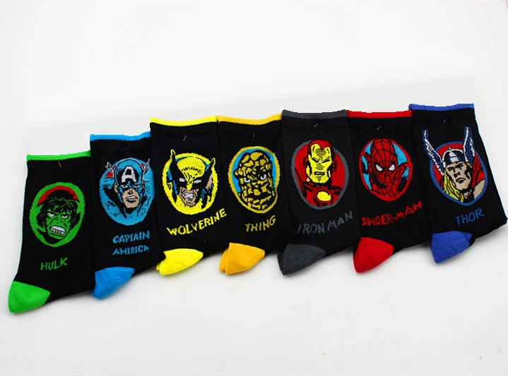 

2019 Gift for Men Street Fashion Comics Hero General Socks cartoon Iron Man Captain Knee-High Warm Stitching pattern Casual Sock